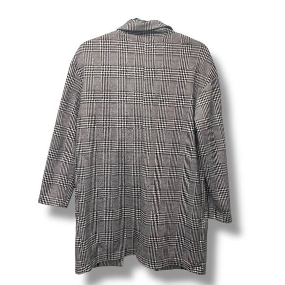 Love Tree Women's S Houndstooth Black White Open Front Long Jacket Coat - Picture 3 of 6